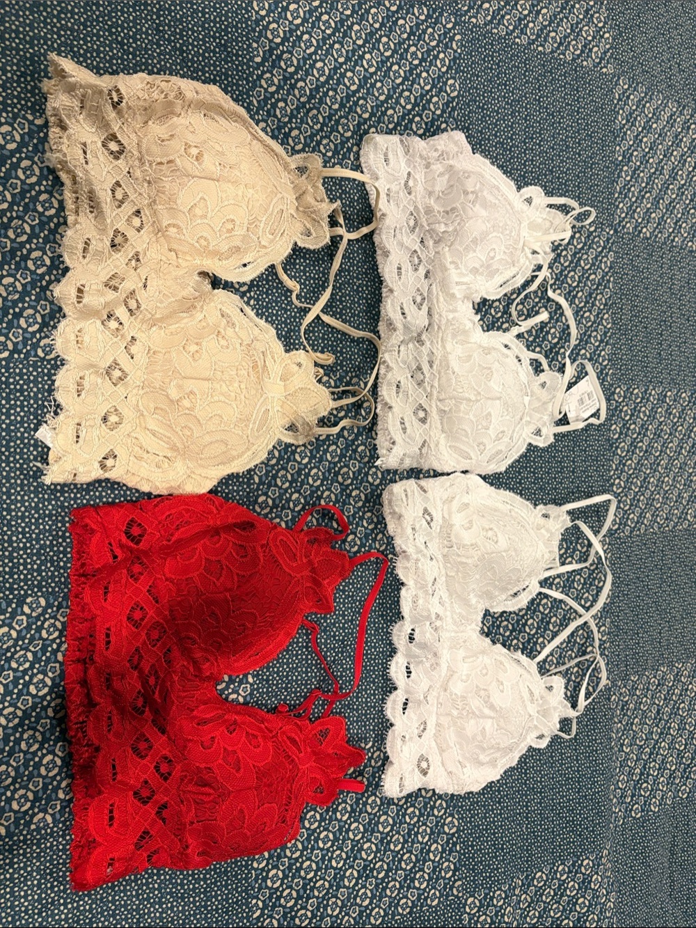 Anemone Lace Bandeau Bralettes in White, Cream & Red